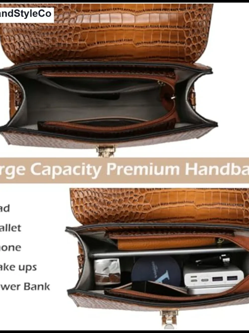 Structured Top Handle Satchel Handbag for Women - Croc Pattern Crossbody